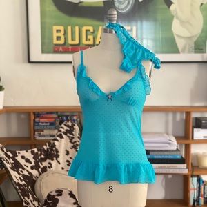 Sheer polka dot cami panty set with rose detail